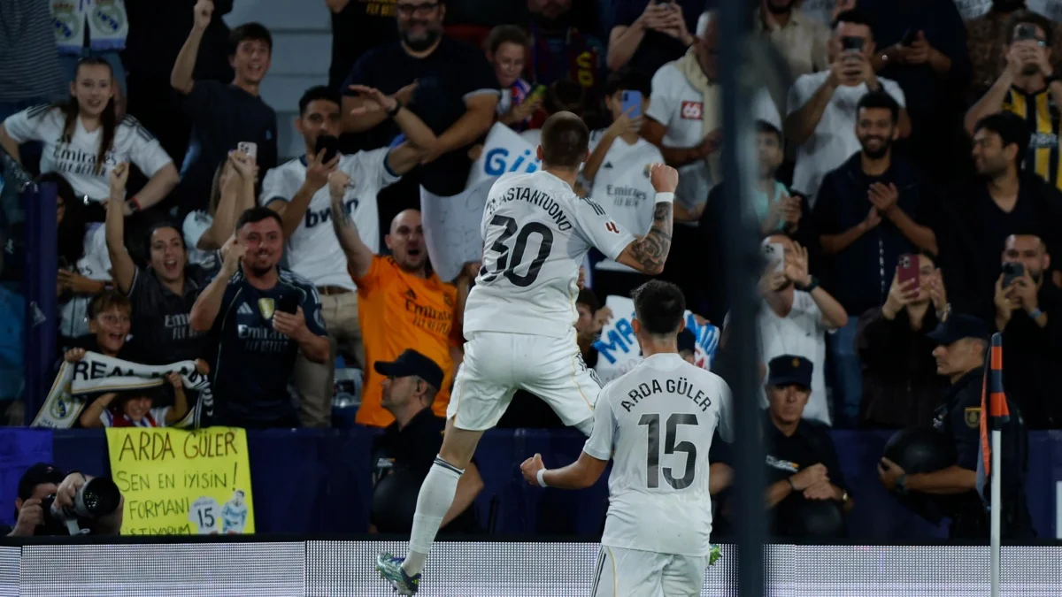 Derechazo al ángulo: el primer golazo de Franco Mastantuono en Real ...